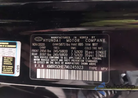 2021 Hyundai Palisade Limited из США, поврежденный, VIN KM8R5DHE7MU245923